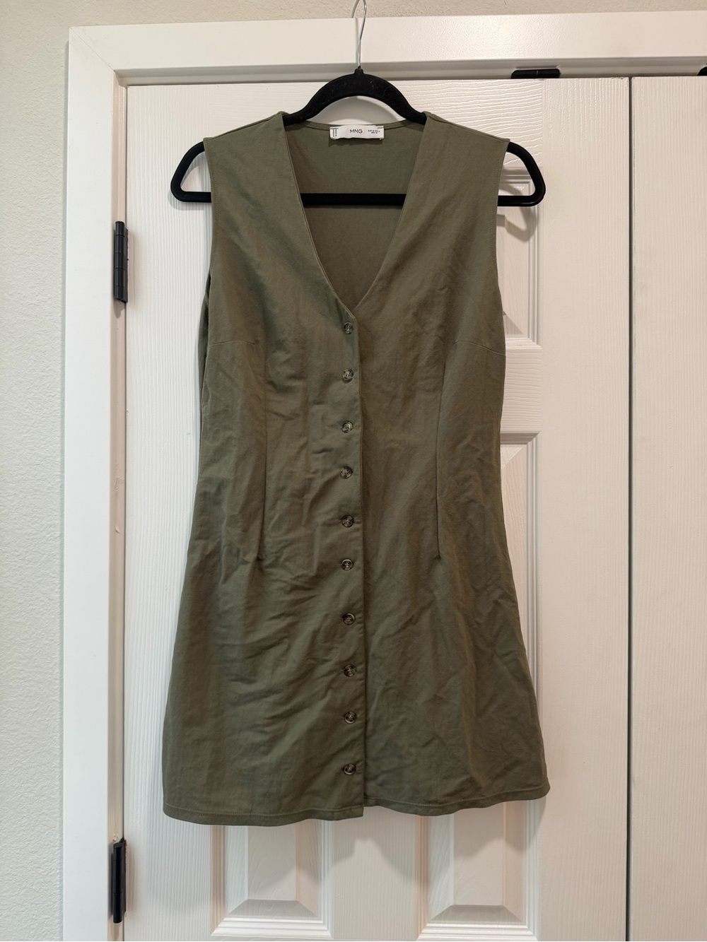 Mango Olive Green Button-Front Sleeveless Dress 6